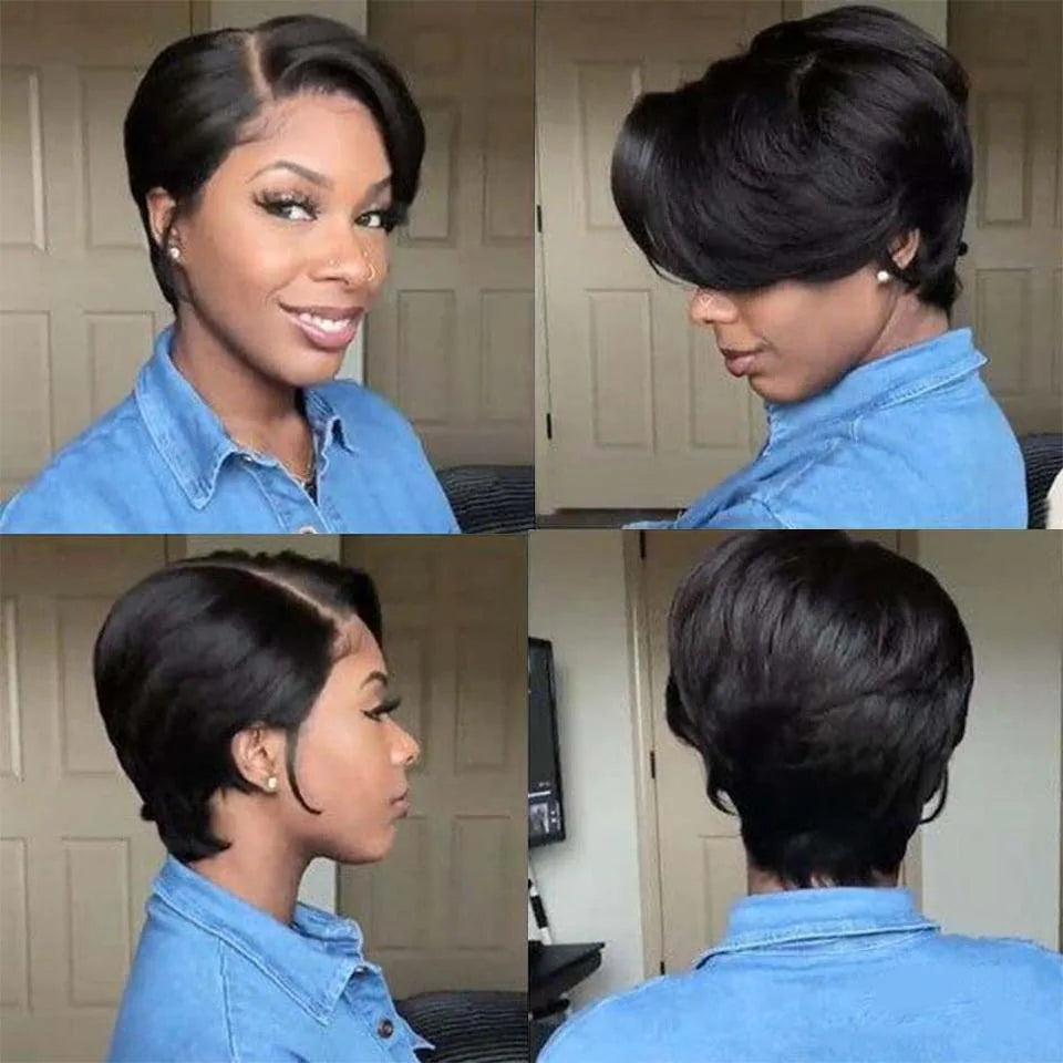Straight Pixie Cut Wig Transparent Lace Human Hair 13×4 Human Hair Wigs Short Bob Wig For Black Woman Babyhair Natural Hairline