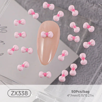 50PCS 3D Nail Art Bow Charms Supplies Kawaii Accessories Resin Parts For Manicure Decor Nails Decoration Design Material Tool