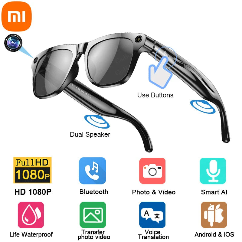 Xiaomi 1080p HD AI Smart Glasses GPT 100MP Camera Bluetooth Call DVR Video 260Mah Battery Voice Assistant Control Smart Glasses