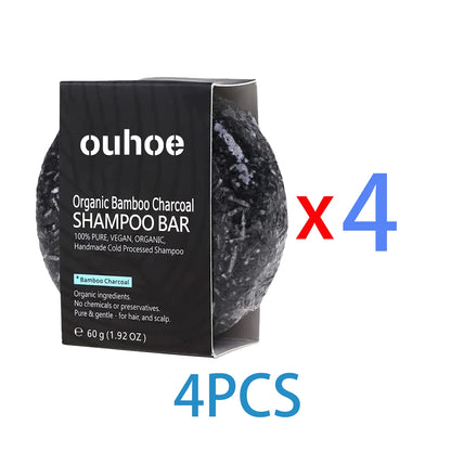 Bamboo Charcoal Shampoo Bar Scalp Care Deep Cleansing Hair Soap Coconut Oil Olive Oil for Dry Damaged Hair Strengthen Roots 60g