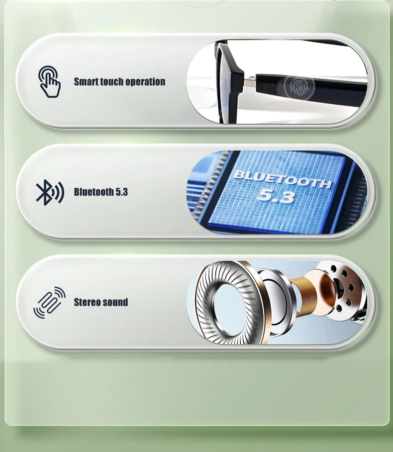 GS08 Smart Glasses AI Voice Asisstant Music Calling Noise Reduction Anti-blue BT TWS Glasses UV400 Protection Men Women Sticker