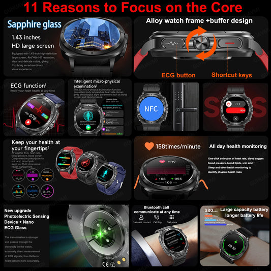 2025 New Laser therapy Three High Uric acid Blood pressure Smartwatch Men ECG+PPG Heart rate Fat Body Analysis NFC Call Watches