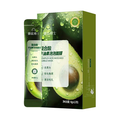 1/2Box Complex Acid Avocado Cleansing Facial Bubble Mask,Deep Cleaning Bubble Clarifying Mask,Oil-Control Shrinks Pores Skincare