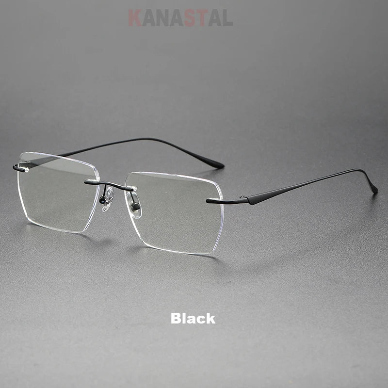 Men Rimless Prescription Glasses Reading Myopia Optical Lenses Eyewear Women Blue Light Blocking Titanium Metal Eyeglasses Frame