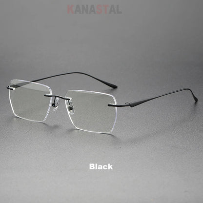 Men Rimless Prescription Glasses Reading Myopia Optical Lenses Eyewear Women Blue Light Blocking Titanium Metal Eyeglasses Frame