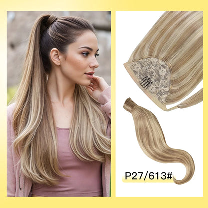 Yelo Ponytail Human Hair Wrap Around Brazilian Straight Ponytail 100% Remy Human Hair MagicTie Ponytail Extension Clip Horsetail