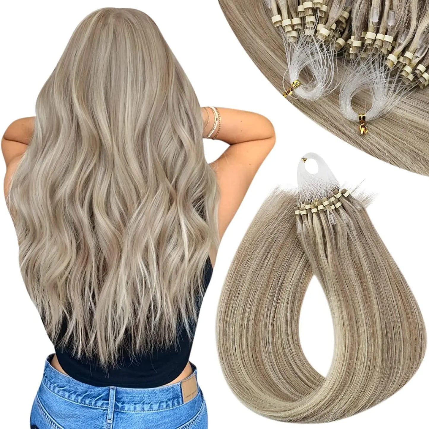 VeSunny Remy Micro Loop Human Hair Extensions Micro Beads Hair Silky Soft Micro Ring Hair Extensions 1g/strand 50g