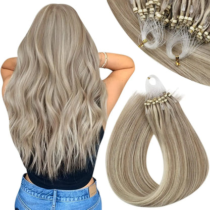 VeSunny Remy Micro Loop Human Hair Extensions Micro Beads Hair Silky Soft Micro Ring Hair Extensions 1g/strand 50g