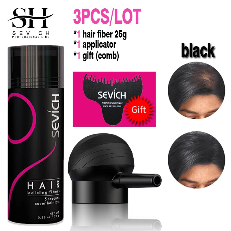 10 Colors Sevich Hair Fibers Keratin Fibers Applicator Hair Building Fibers Spray Hair Loss Instant Regrowth Thickening Powders