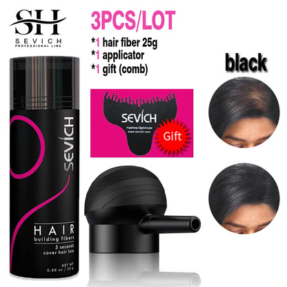 10 Colors Sevich Hair Fibers Keratin Fibers Applicator Hair Building Fibers Spray Hair Loss Instant Regrowth Thickening Powders