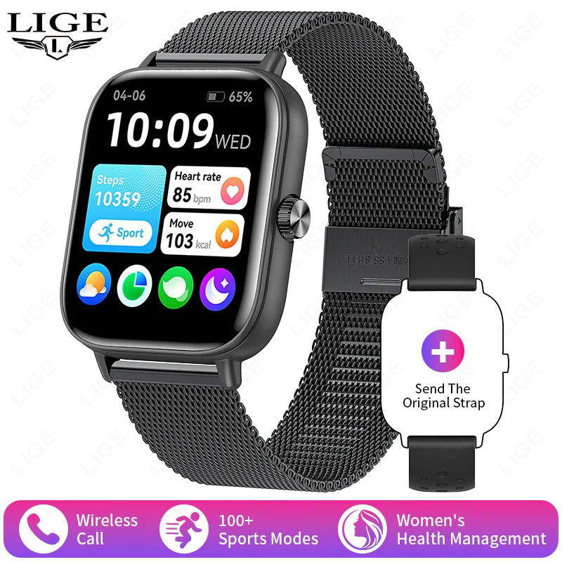 LIGE 2025 Smart Watch Women Bluetooth Call Sport Fitness Tracker Watch Health Monitor Fashion Ladies Men Smartwatch For Android