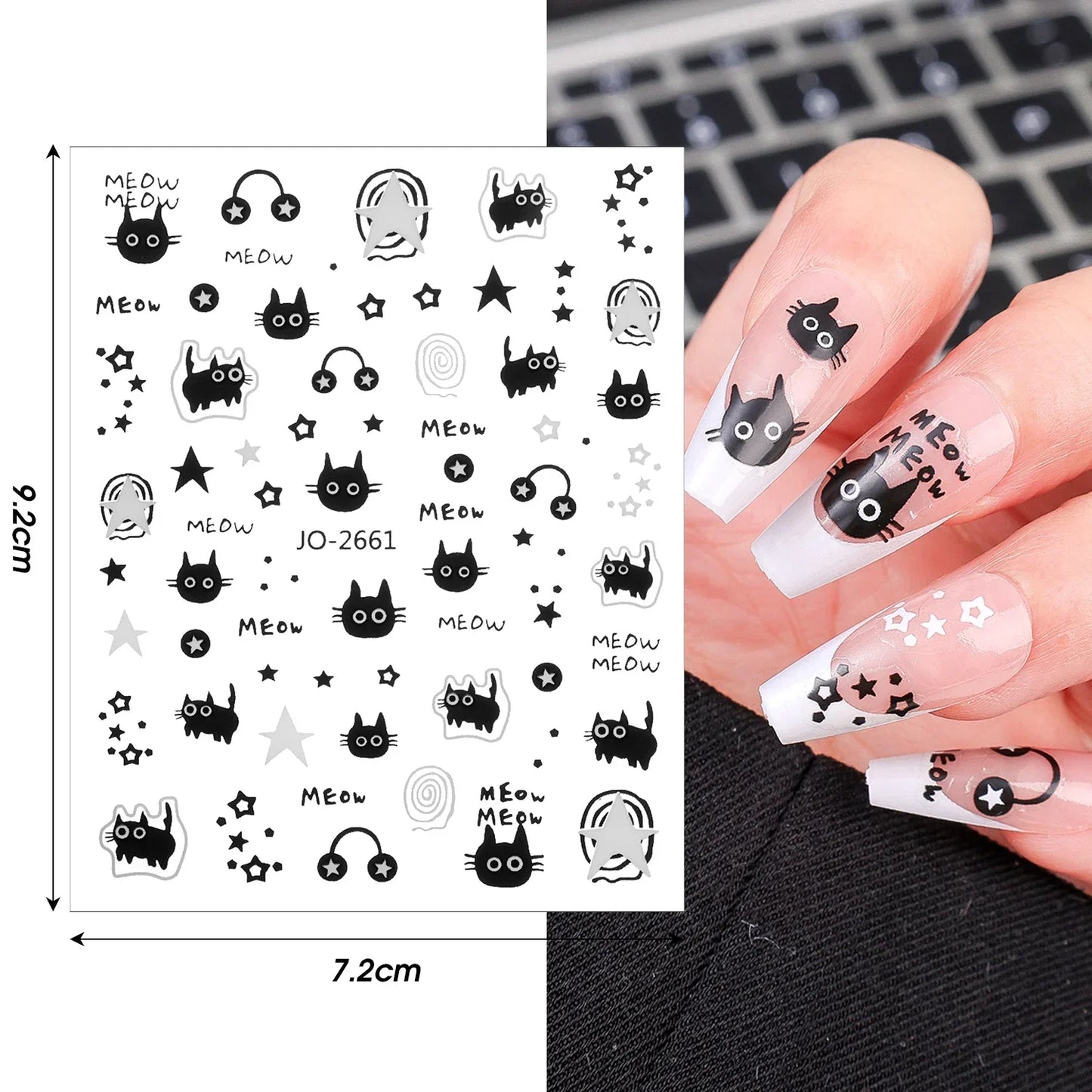 1-10PCS Y2K Black Cat Nail Stickers Kawaii Cartoon Animal Paw Sliders Nail Arts 3D Silver Stars Letters Manicure Decals Tools