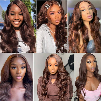 Chocolate Brown Body Wave Lace Front Wig Transparent 13x6 HD Lace Frontal Wigs Preplucked Colored Human Hair Wigs 4x4 5x5 13x4