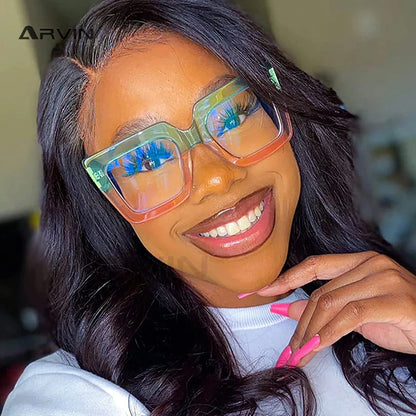 Big Oversized Square Eyeglass Frames Women Trendy Gradients Transparent Computer Optical Lenses Glasses Anti Blue Lens Eyewear