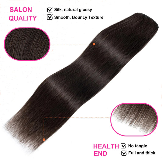 One Piece Clip in Hair Extensions Human Hair Dark Black Clip in Human Hair 24inch 3/4 Full Head Straight Remy Hair 5 Clips