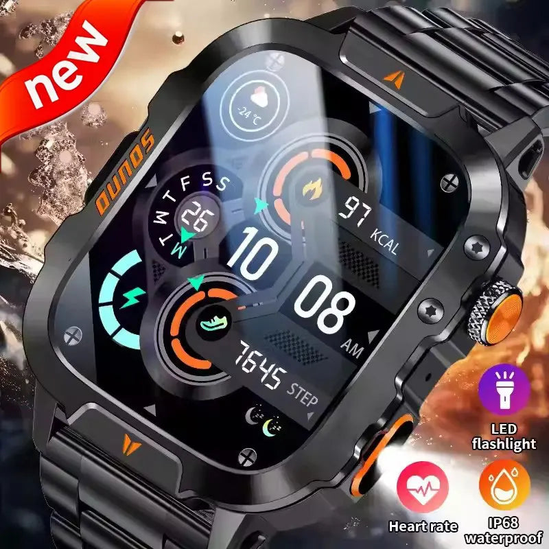 Military Smart Watch Men Waterproof Outdoor Sport Tracker LED Flashlight Bluetooth Call Men Smartwatch Android iOS