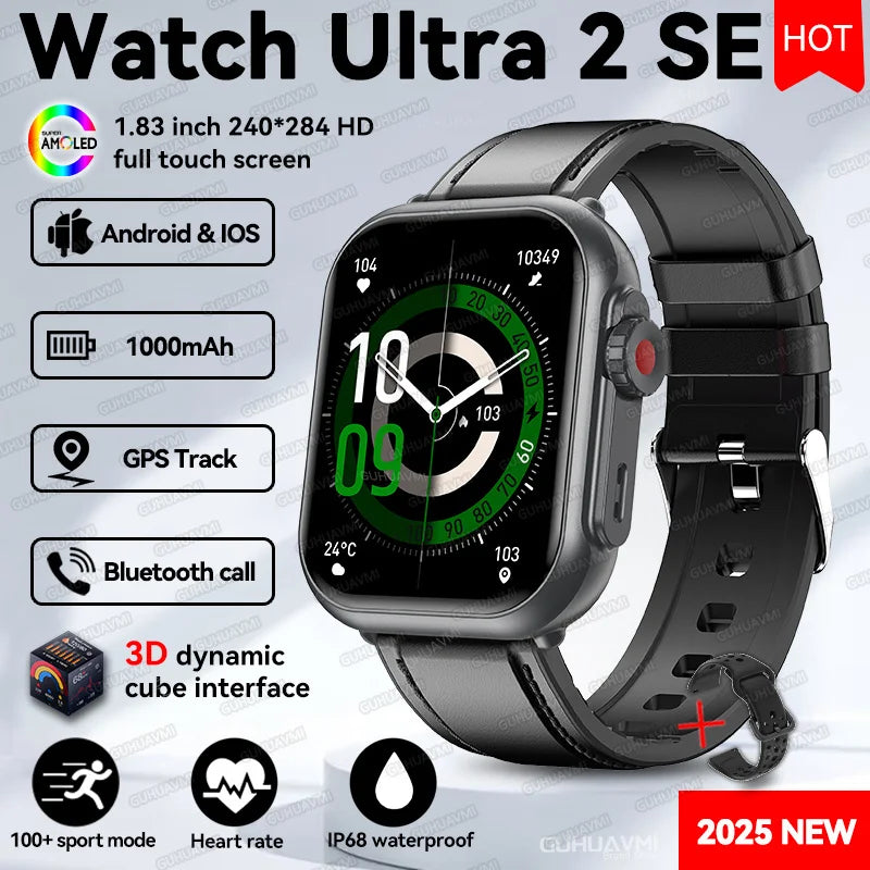 2025 New 1000mAh Long Battery Life Smartwatch Men Bluetooth Call Waterproof 1.83 inch Full Touch Fitness Sport Smart Watch Women