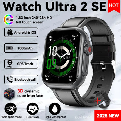 2025 New 1000mAh Long Battery Life Smartwatch Men Bluetooth Call Waterproof 1.83 inch Full Touch Fitness Sport Smart Watch Women