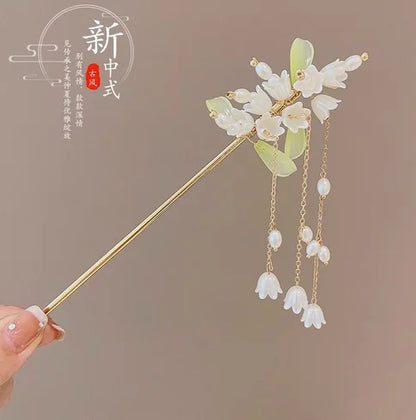 Light Luxury Flower Hairpin For Women Chinese Style Floral Butterfly Tassel Hair Stick Elegant Metal Jewelry Hairpin Hair Clips