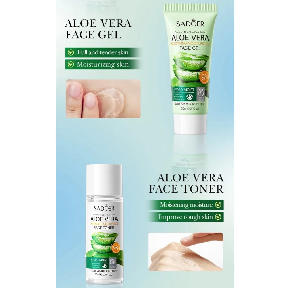 Aloe Vera Travel Kit-Soothing Cleanser, Hydrating Toner & Calming Gel - Portable Skincare Set