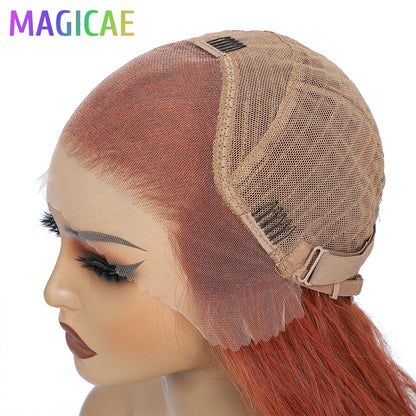30Inch 13X4 Lace Frontal Synthetic Body Wave Wigs Ombre Ginger Orange Brown 530# Fiber Blond Transparent Lace Frontal Hair Wigs