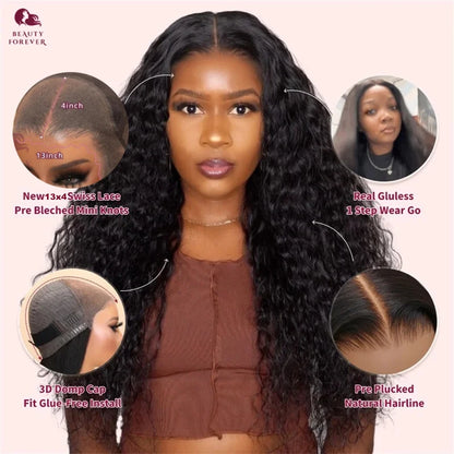 Beautyforever 13x4 Lace Frontal Glueless Human Hair Wig Water Wave 7x5 Bye Bye Knots Glueless Wig With Drawstring Ready to Wear