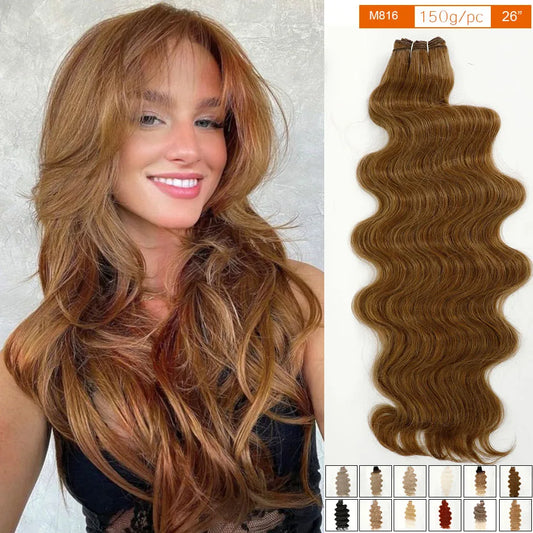 Magicae Dark Brown Brazilian Body Wave Bundles Colored Natural Synthetic Hair Extension High Temperature Brown 26" 30" Thick