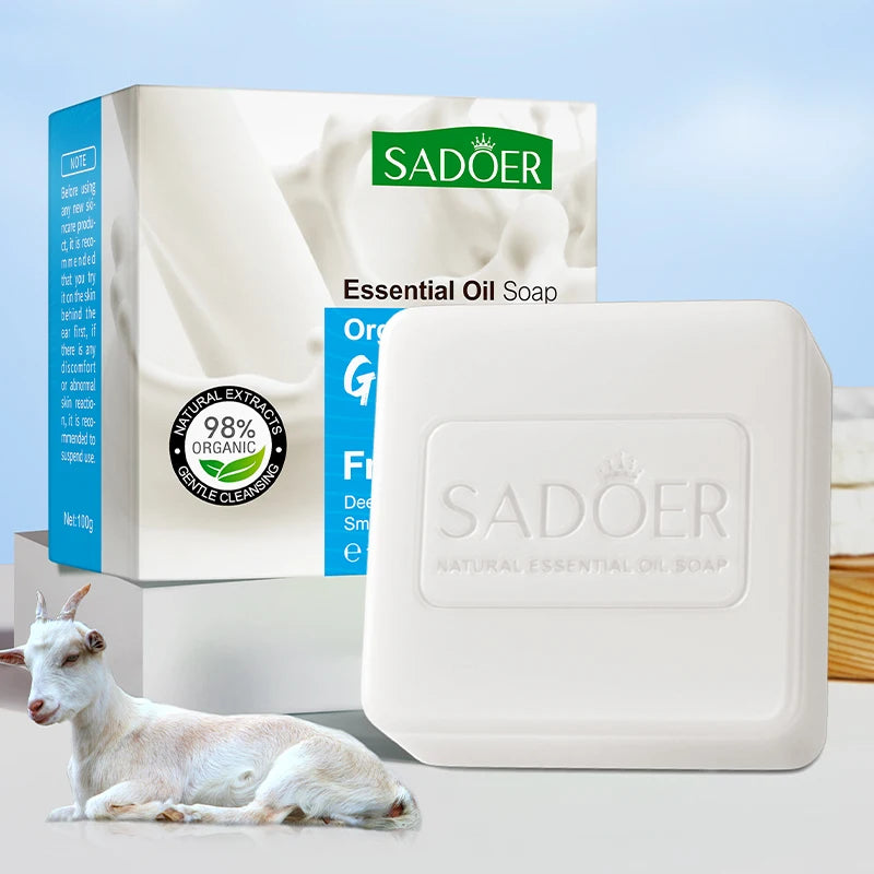SADOER Goat Milk Essential Oil Soap Face Wash Foam Facial Cleanser Whitening Moisturizing Anti Acne Body Bathing Facial Soap