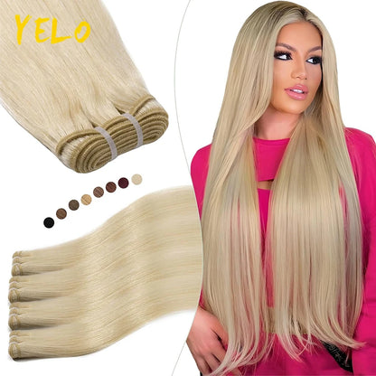 Yelo Highlight Blonde Human Hair Weft Double Weft Hair Bundles Sewing In Hair Weaves Real Human Hair Extension For Salon