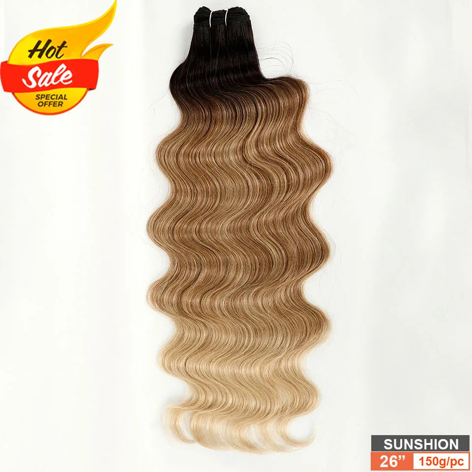 Magicae Blond 27/613 White60# 30Inches 200g High Temperature Synthetic Hair Extension Long Body Wave Hair Weave Bundle Highlight