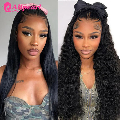 Alipearl Hair 6x8 Lace Closure Water Wave And Straight Wig Pre Cut Lace Glueless Human Hair Pre Plucked Pre Braided Wig
