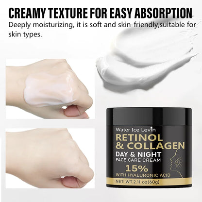 60g Retinol Collagen Day and Night Cream - Moisturizing Cream with Hyaluronic Acid and Vitamin E, Suitable for All Skin Types, Firming, Nourishing, and Giving a Youthful Glow
