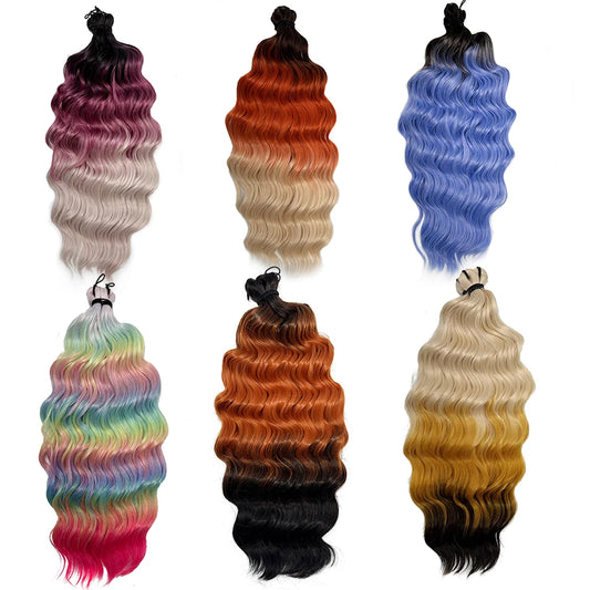 Anna 3Pcs 24Inches 300grams Ombre Pink Water Wave Crochet Braiding Ombre Sliver White Synthetic Hair Extension Body Wavy Braids