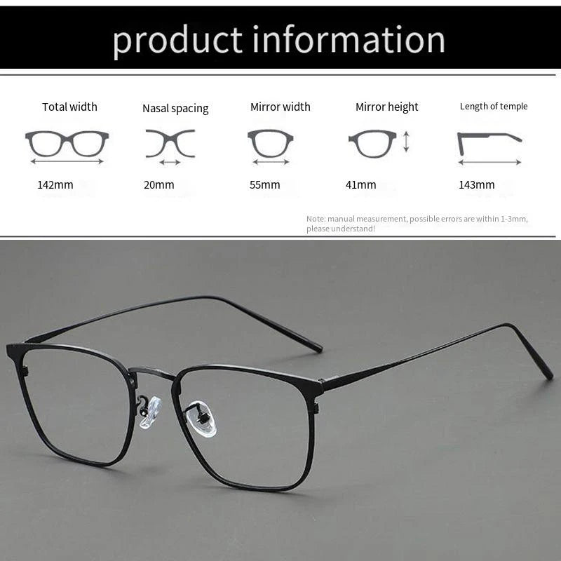 UVLAIK Simple Glasses Frame Men Ultralight Metal Square Anti Blue Light Transparent Lens High Quality Eyeglasses