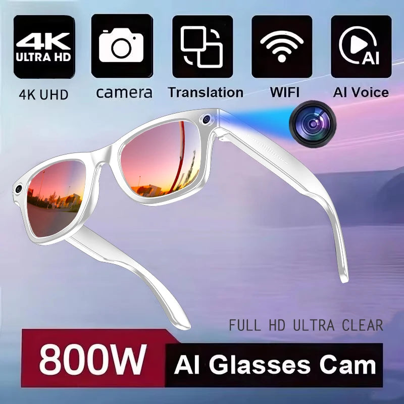 2025New 8 Million Pixels Smart Glasses 4K UHD Camera Videos AI Photo Recognition Answer Translation Waterproof Bluetooth Glasses