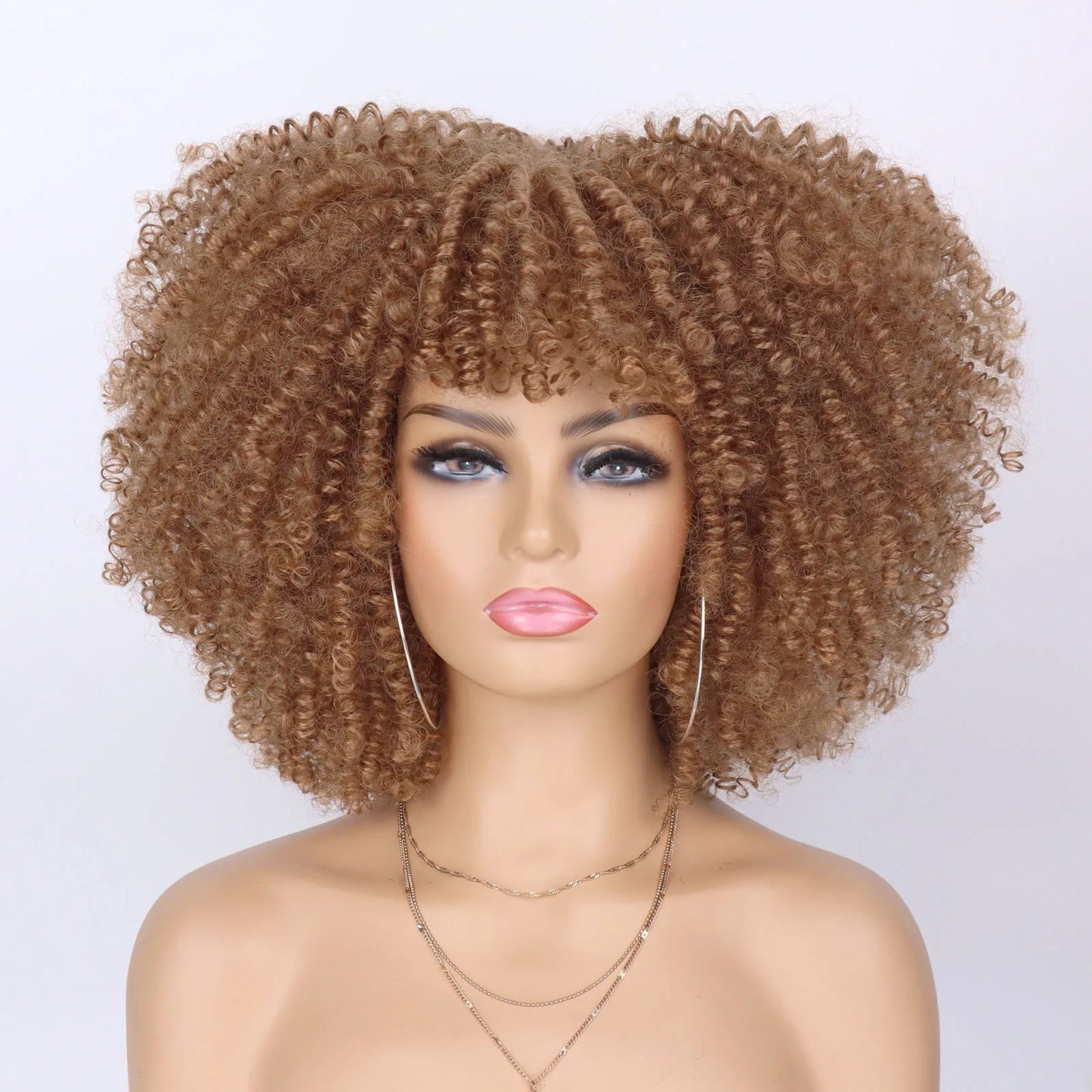 Tereshar Synthetic Short Curly Wigs for Black Women Afro Wig With Bangs Short Afro Kinky Curly Wig for Daily Party Wear