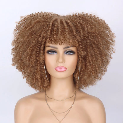 Tereshar Synthetic Short Curly Wigs for Black Women Afro Wig With Bangs Short Afro Kinky Curly Wig for Daily Party Wear