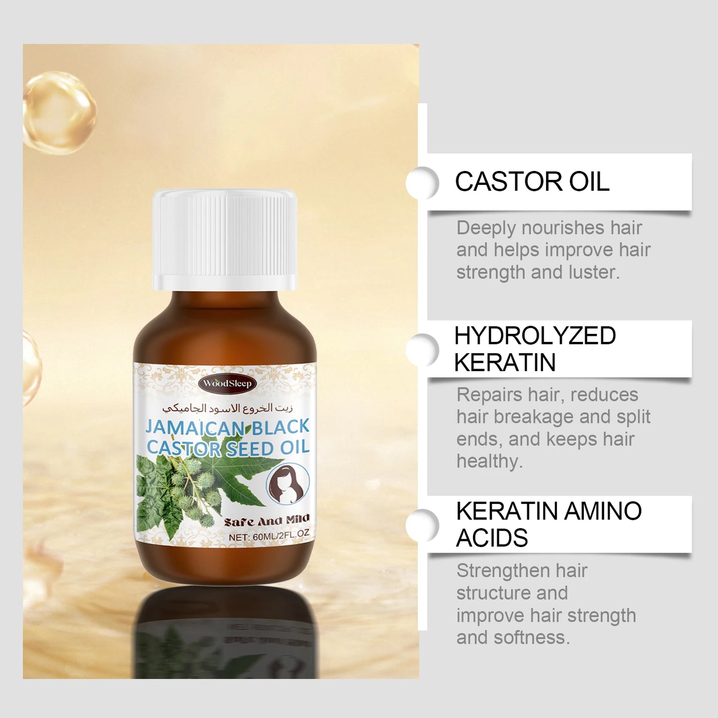 Black Castor Oil Hair Care Essential Scalp Hair Treatment Repairing Damaged Dry Scalp Strengthen Hair Roots Hair Care Oil