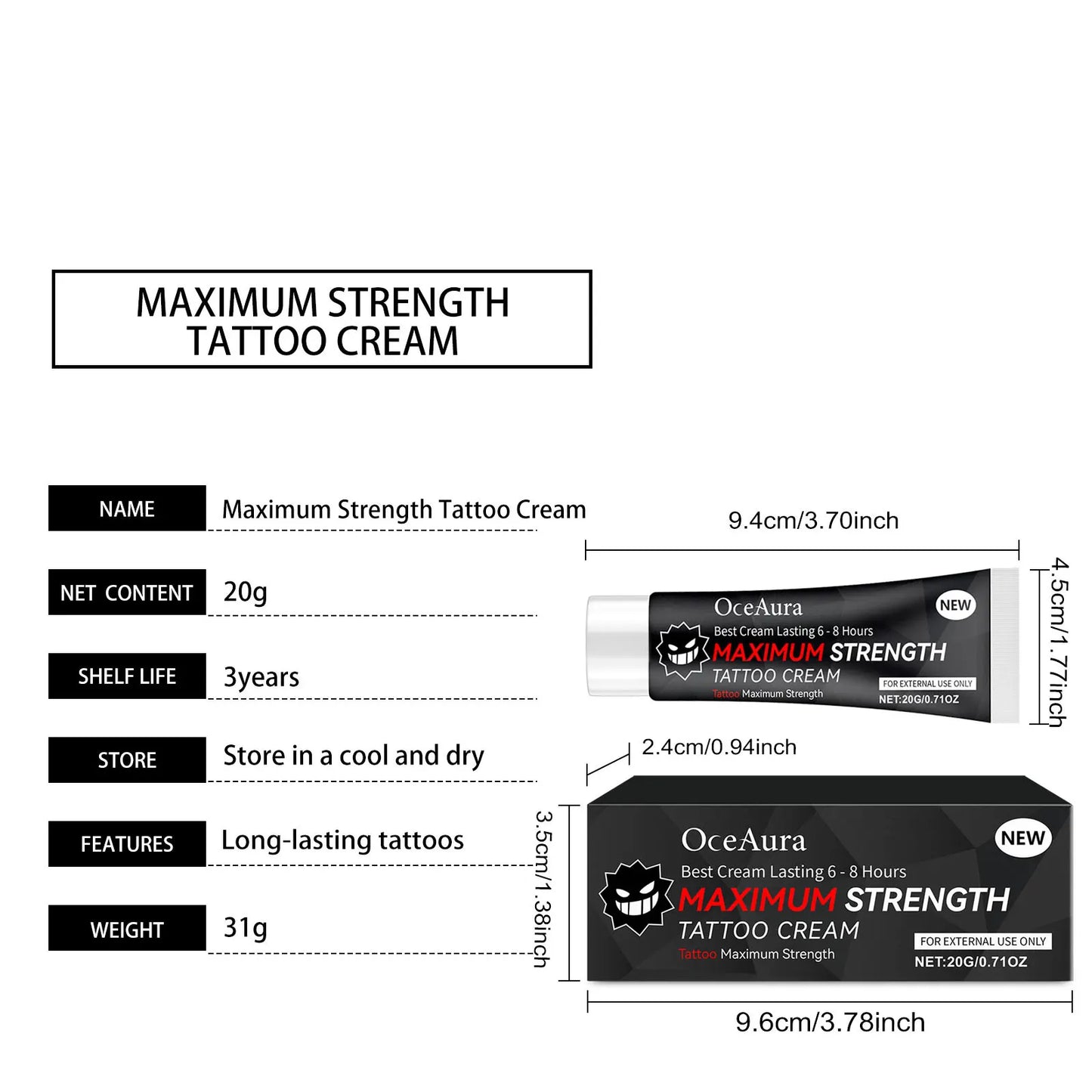 20g Maximum Strength Tattoo Aftercare Cream Moisturizing Skin Barrier Repair Care Aloe Vera Calming Gel Tattoo Soothing Cream
