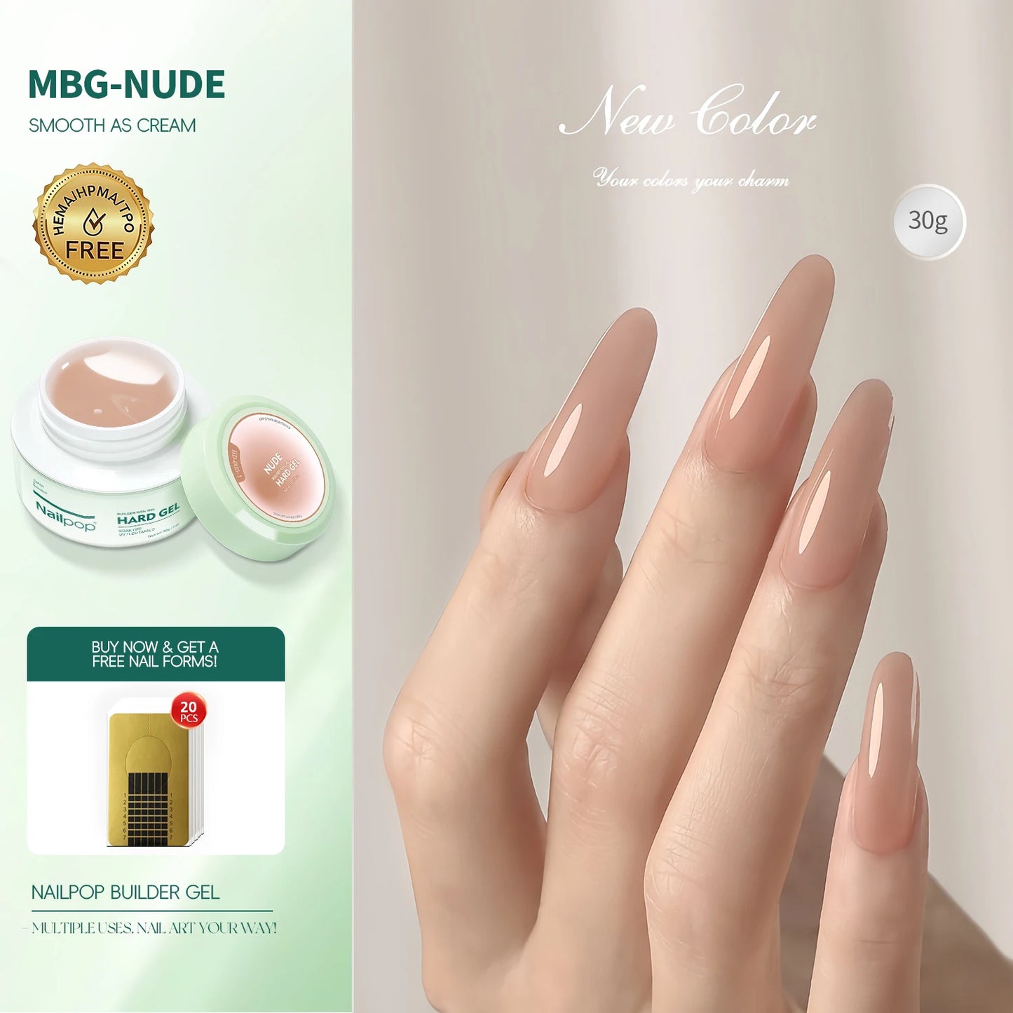 Nailpop 30/100g Hard Gel Milky Smooth UV Nail Gel for Quick Extension Long Lasting Soak Off Nail Builder Gel Nail Art Manicure