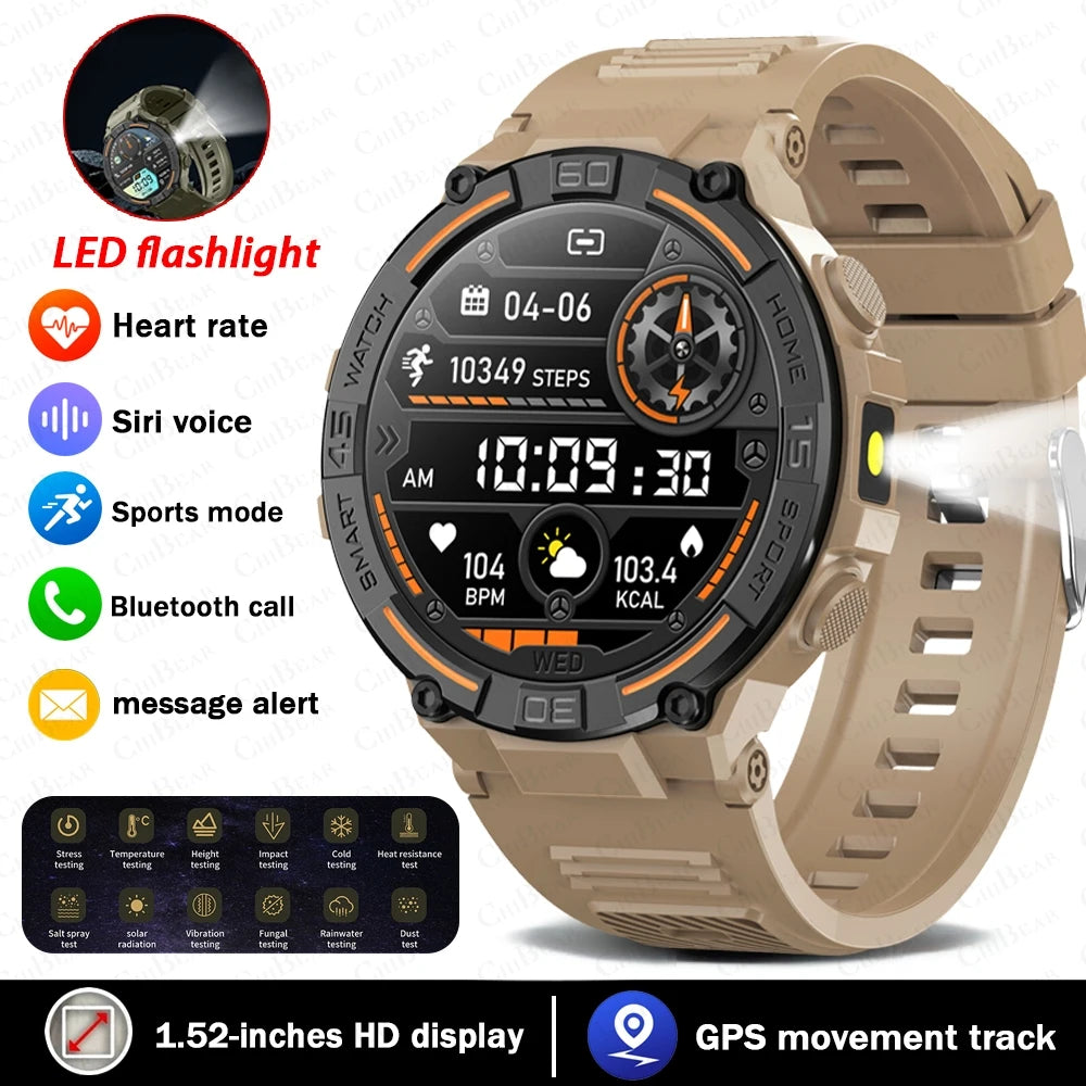 For Huawei Xiaomi Sport Smart Watch Men 360*360 HD Screen Flashlight Health Monitoring Waterproof Heart Rate BT Call Smartwatch