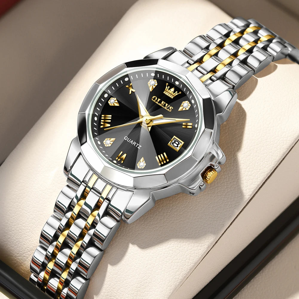 OLEVS Watch 9931X Ladies Perfume Watch Original Elegant Quartz Watch Waterproof Luminous Stainless Steel Date Set Watch Bracelet