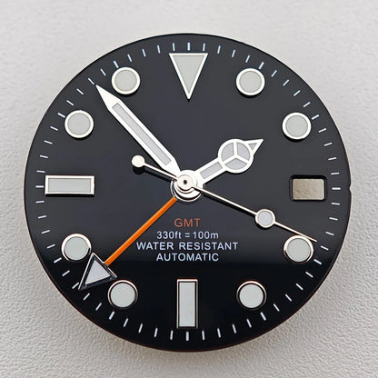 29mm White/Black Sterile Dial Watch GMT Hands Fit NH34Movement Watch parts Custom LOGO Luminous Watch Dial Parts Accessories