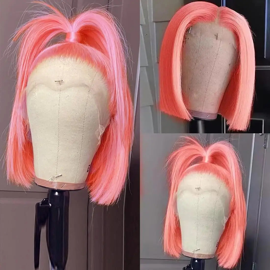 Pink Bob Wig Human Hair 13x4 Bone Straight HD Transparent Lace Frontal Wig 200% Brazilian Colored Lace Front Short Bob Wigs
