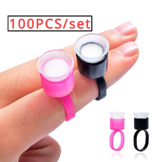 100/50/10PCS Tattoo Ink Ring Cups Microblading Pigment Ring Cap With Sponge Plastic Tattoo Tool Permanent Makeup Accessories