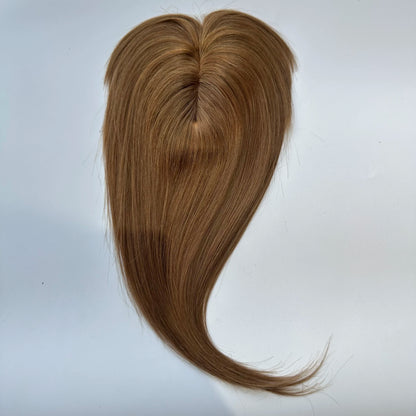 Hair Topper With Bangs Women 100% Human Hair Wigs Clip In Hairpieces Blonde Natural Straight Hair Topper Silk Base 35cm