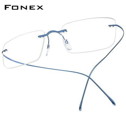 FONEX B Titanium Glasses Frame Men New Brand Design Rimless Square Eyeglasses Frameless Women Ultralight Japanese Eyewear 85634