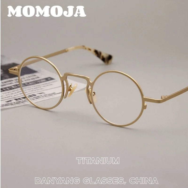 MOMOJA Small Face Retro Round Pure Titanium Glasses Men and Women Ultra-light Fashion Optical Prescription Eyeglasses Frames V10