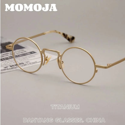 MOMOJA Small Face Retro Round Pure Titanium Glasses Men and Women Ultra-light Fashion Optical Prescription Eyeglasses Frames V10