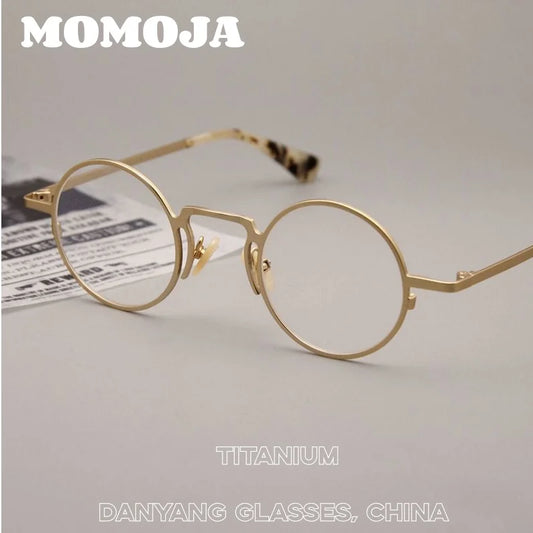 MOMOJA Small Face Retro Round Pure Titanium Glasses Men and Women Ultra-light Fashion Optical Prescription Eyeglasses Frames V10